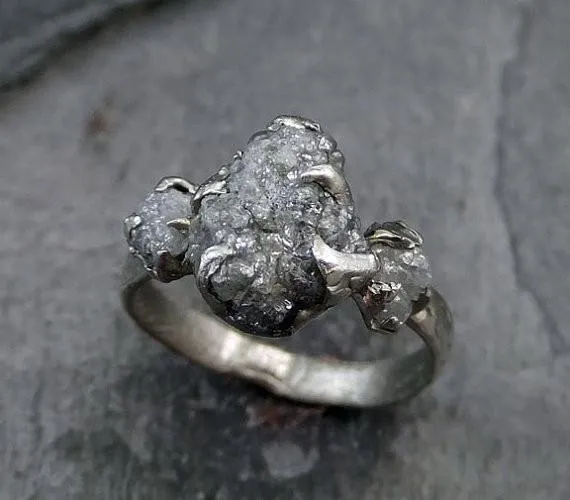 rough diamond engagement ring raw 14k white gold wedding ring wedding set diamond three stone rough diamond ring Alternative Engagement