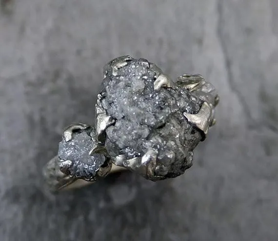 rough diamond engagement ring raw 14k white gold wedding ring wedding set diamond three stone rough diamond ring Alternative Engagement