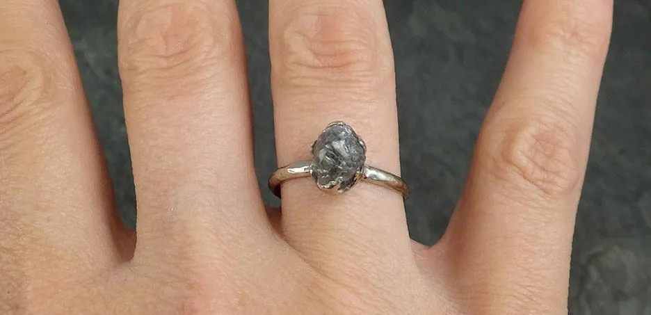 rough diamond engagement ring raw 14k white gold wedding ring wedding solitaire rough diamond ring byangeline 0403 Alternative Engagement