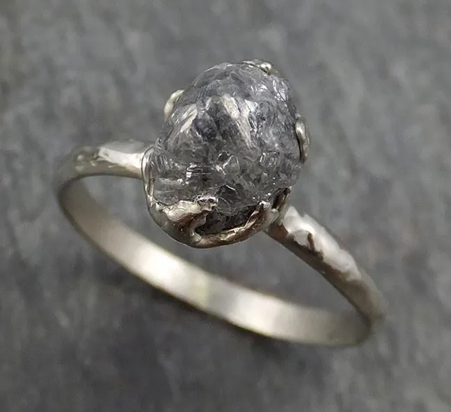 rough diamond engagement ring raw 14k white gold wedding ring wedding solitaire rough diamond ring byangeline 0403 Alternative Engagement