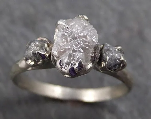 rough diamond engagement ring raw 14k white grey gold multi stone wedding ring diamond three stone rough diamond ring byangeline 0330 Alternative Engagement