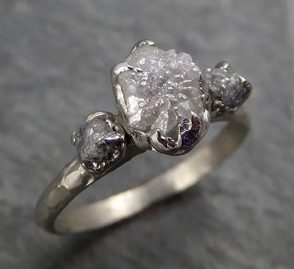 rough diamond engagement ring raw 14k white grey gold multi stone wedding ring diamond three stone rough diamond ring byangeline 0330 Alternative Engagement