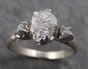 rough diamond engagement ring raw 14k white grey gold multi stone wedding ring diamond three stone rough diamond ring byangeline 0330 Alternative Engagement