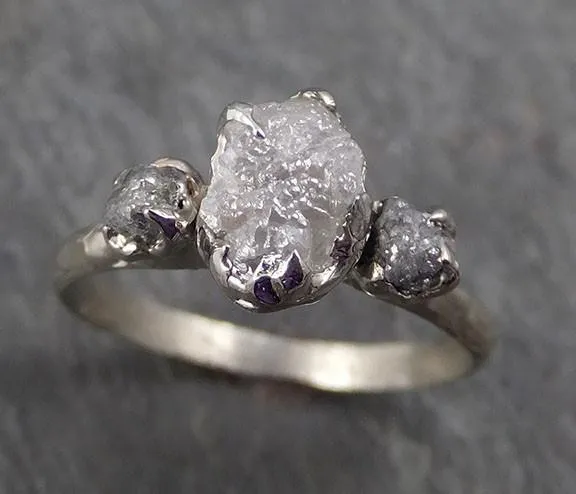 rough diamond engagement ring raw 14k white grey gold multi stone wedding ring diamond three stone rough diamond ring byangeline 0330 Alternative Engagement