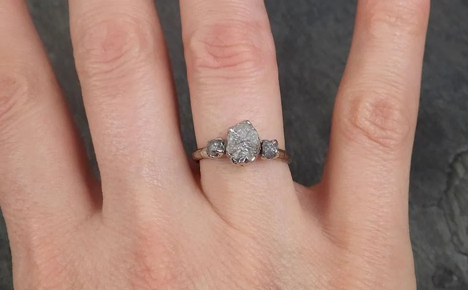 rough diamond engagement ring raw 14k white grey gold multi stone wedding ring diamond three stone rough diamond ring byangeline 0330 Alternative Engagement