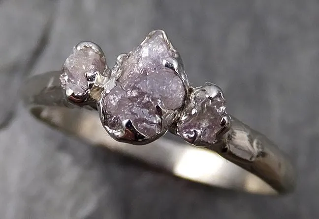 rough pink grey diamond engagement ring raw 14k white gold wedding ring diamond multi stone rough diamond ring 0462 Alternative Engagement