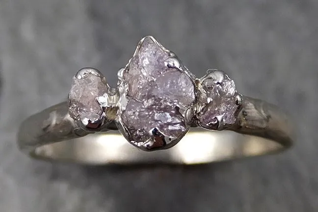rough pink grey diamond engagement ring raw 14k white gold wedding ring diamond multi stone rough diamond ring 0462 Alternative Engagement