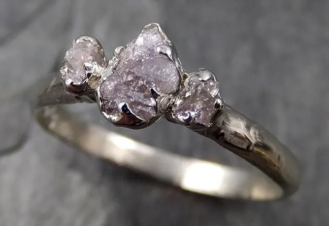 rough pink grey diamond engagement ring raw 14k white gold wedding ring diamond multi stone rough diamond ring 0462 Alternative Engagement