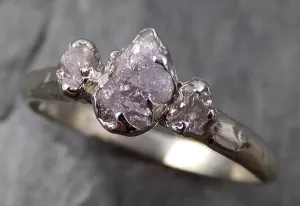 rough pink grey diamond engagement ring raw 14k white gold wedding ring diamond multi stone rough diamond ring 0462 Alternative Engagement