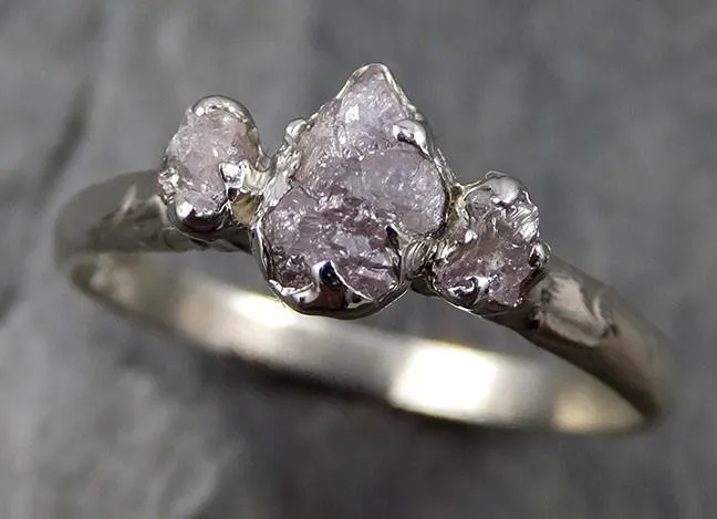 rough pink grey diamond engagement ring raw 14k white gold wedding ring diamond multi stone rough diamond ring 0462 Alternative Engagement