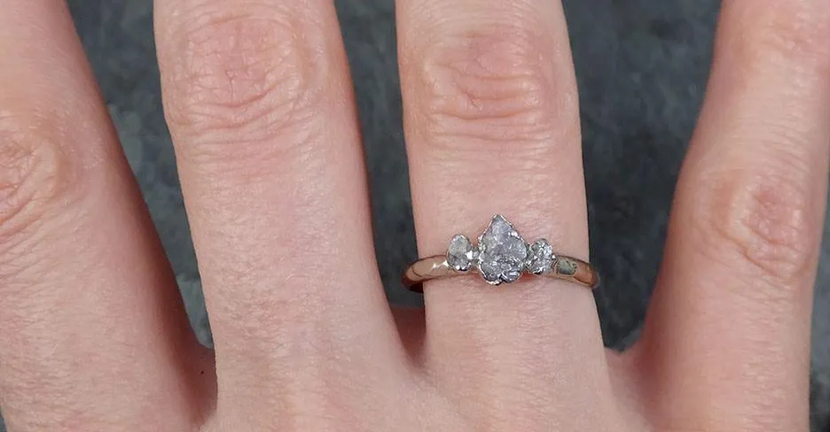 rough pink grey diamond engagement ring raw 14k white gold wedding ring diamond multi stone rough diamond ring 0462 Alternative Engagement
