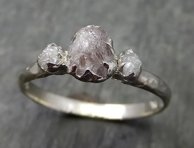 rough pink grey diamond engagement ring raw 14k white gold wedding ring diamond multi stone rough diamond ring 0600 Alternative Engagement