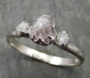 rough pink grey diamond engagement ring raw 14k white gold wedding ring diamond multi stone rough diamond ring 0600 Alternative Engagement