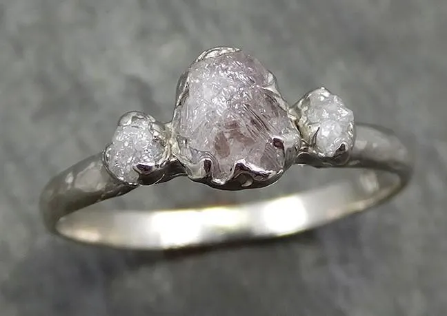 rough pink grey diamond engagement ring raw 14k white gold wedding ring diamond multi stone rough diamond ring 0600 Alternative Engagement