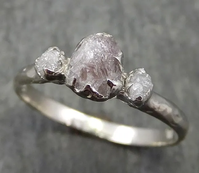rough pink grey diamond engagement ring raw 14k white gold wedding ring diamond multi stone rough diamond ring 0600 Alternative Engagement