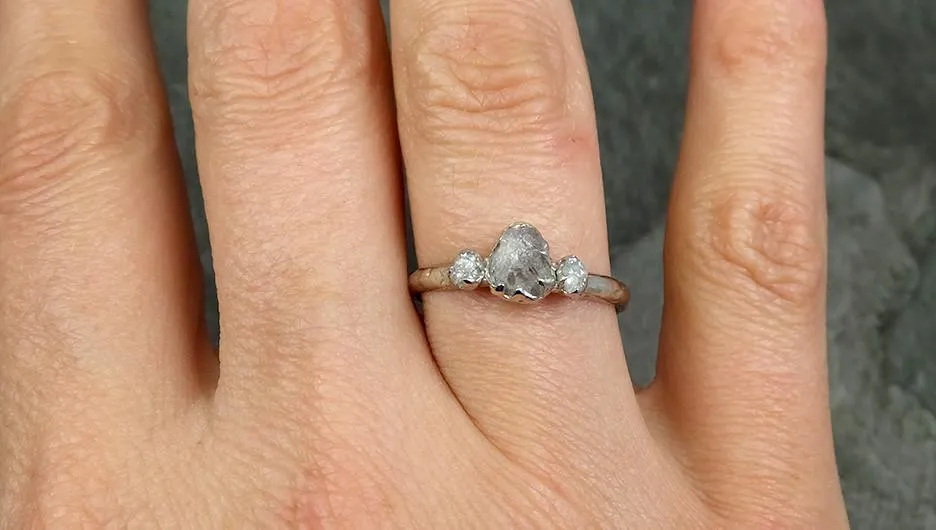 rough pink grey diamond engagement ring raw 14k white gold wedding ring diamond multi stone rough diamond ring 0600 Alternative Engagement