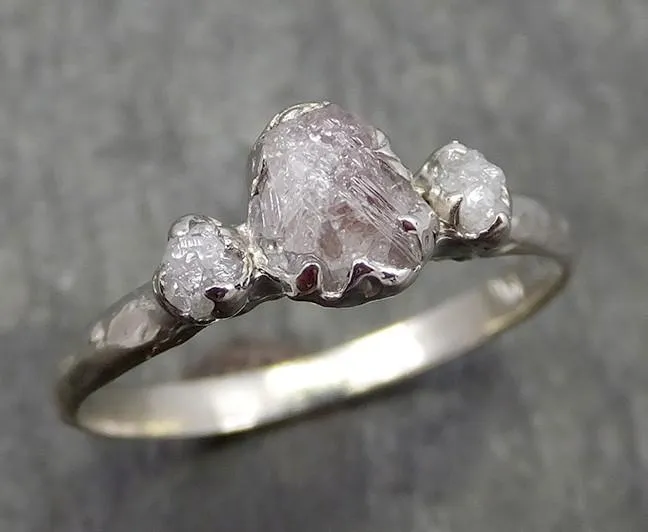 rough pink grey diamond engagement ring raw 14k white gold wedding ring diamond multi stone rough diamond ring 0600 Alternative Engagement