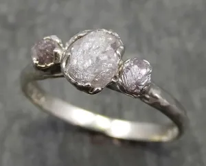 rough pink grey diamond engagement ring raw 14k white gold wedding ring diamond multi stone rough diamond ring 0601 Alternative Engagement