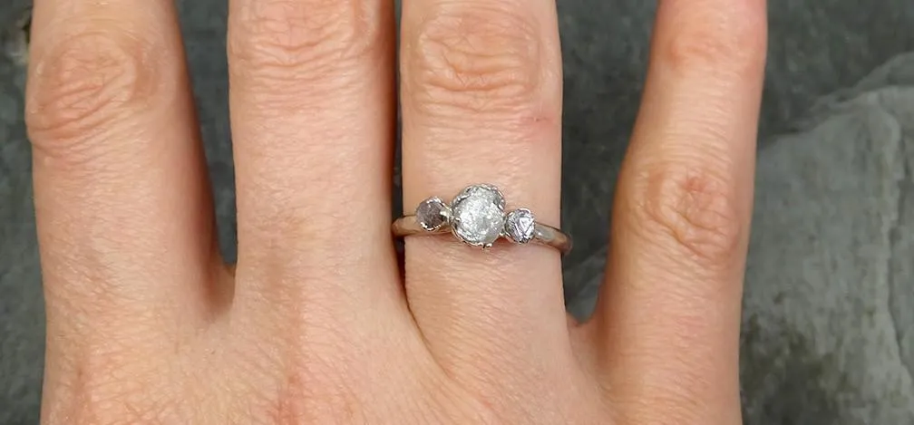 rough pink grey diamond engagement ring raw 14k white gold wedding ring diamond multi stone rough diamond ring 0601 Alternative Engagement