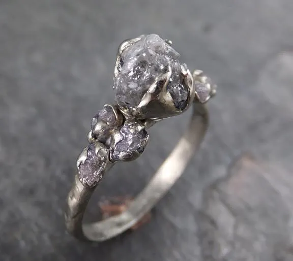 rough pink grey diamond engagement ring raw 14k white gold wedding ring diamond multi stone rough diamond ring Alternative Engagement