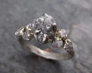 rough pink grey diamond engagement ring raw 14k white gold wedding ring diamond multi stone rough diamond ring Alternative Engagement