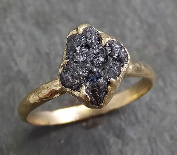 rough raw black diamond engagement ring raw 14k yellow gold wedding ring wedding solitaire rough diamond ring byangeline 0284 Alternative Engagement