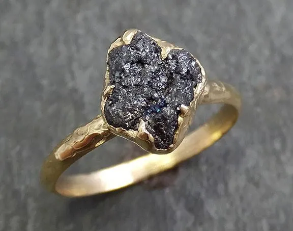 rough raw black diamond engagement ring raw 14k yellow gold wedding ring wedding solitaire rough diamond ring byangeline 0284 Alternative Engagement