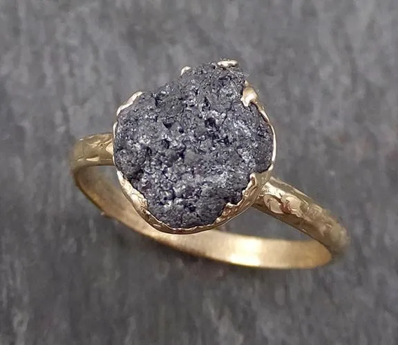 rough raw black grey diamond engagement ring raw 14k gold wedding ring wedding solitaire rough diamond ring byangeline 0295 Alternative Engagement