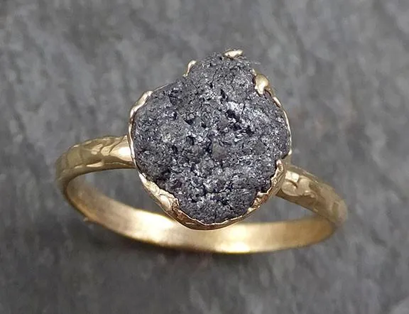 rough raw black grey diamond engagement ring raw 14k gold wedding ring wedding solitaire rough diamond ring byangeline 0295 Alternative Engagement