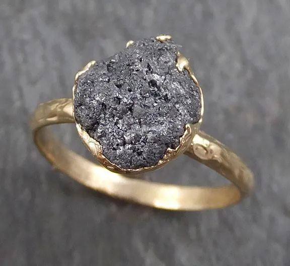 rough raw black grey diamond engagement ring raw 14k gold wedding ring wedding solitaire rough diamond ring byangeline 0295 Alternative Engagement