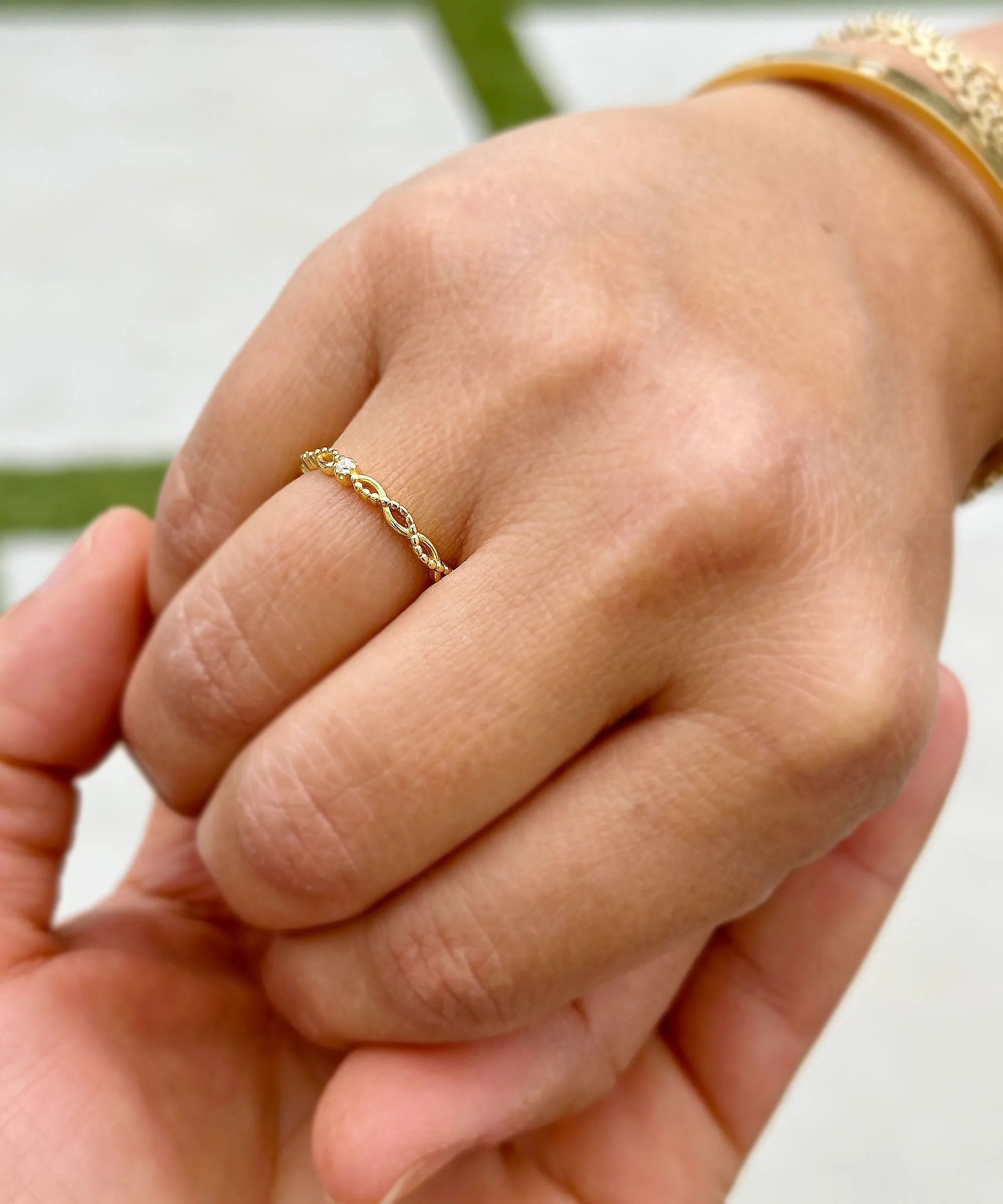Round Cut Natural Diamond Band Minimalist Braided Style Stackable Band 14k Solid Yellow Gold Anniversary Bridal Solitaire Band Gift 0.05