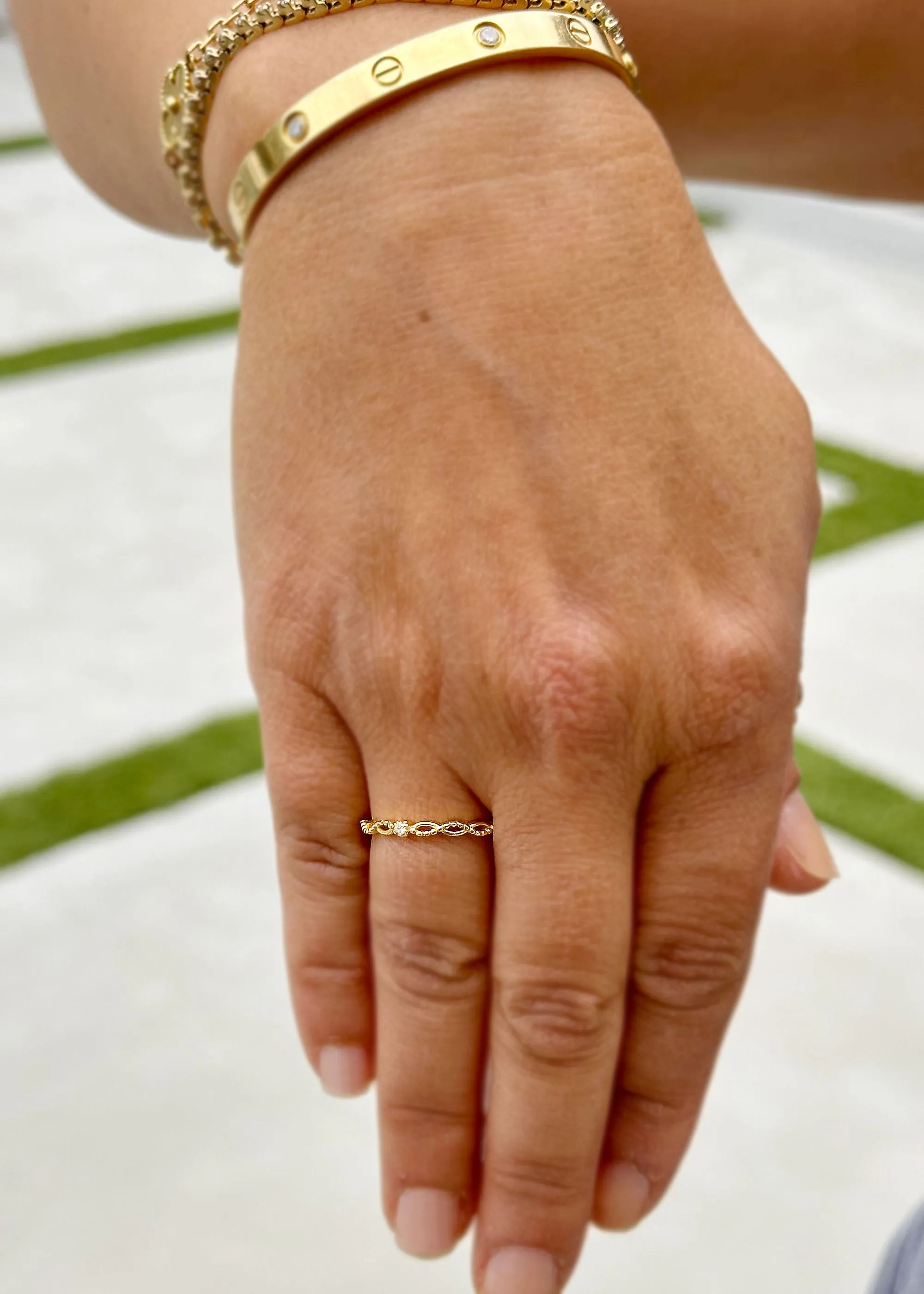 Round Cut Natural Diamond Band Minimalist Braided Style Stackable Band 14k Solid Yellow Gold Anniversary Bridal Solitaire Band Gift 0.05