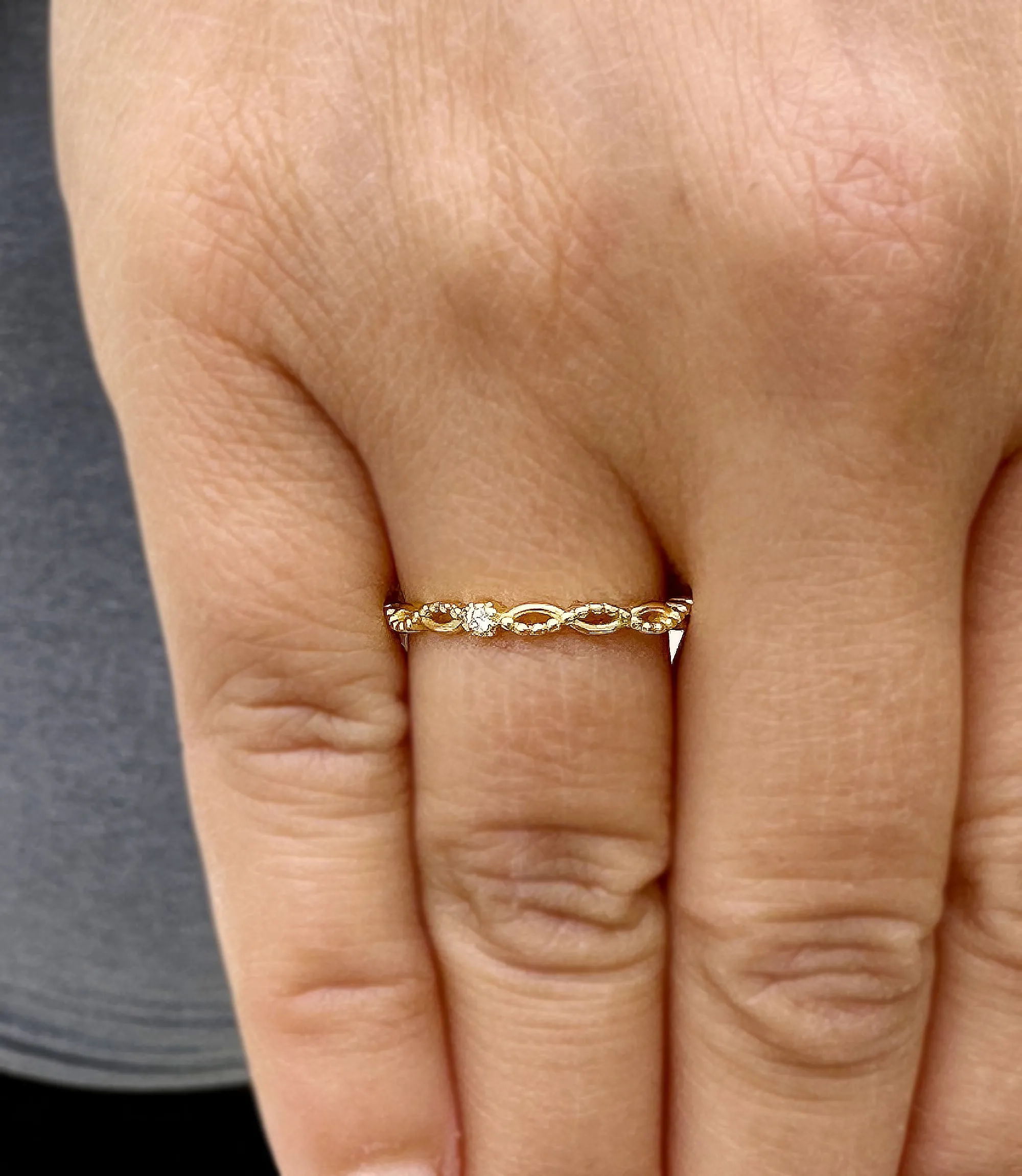 Round Cut Natural Diamond Band Minimalist Braided Style Stackable Band 14k Solid Yellow Gold Anniversary Bridal Solitaire Band Gift 0.05
