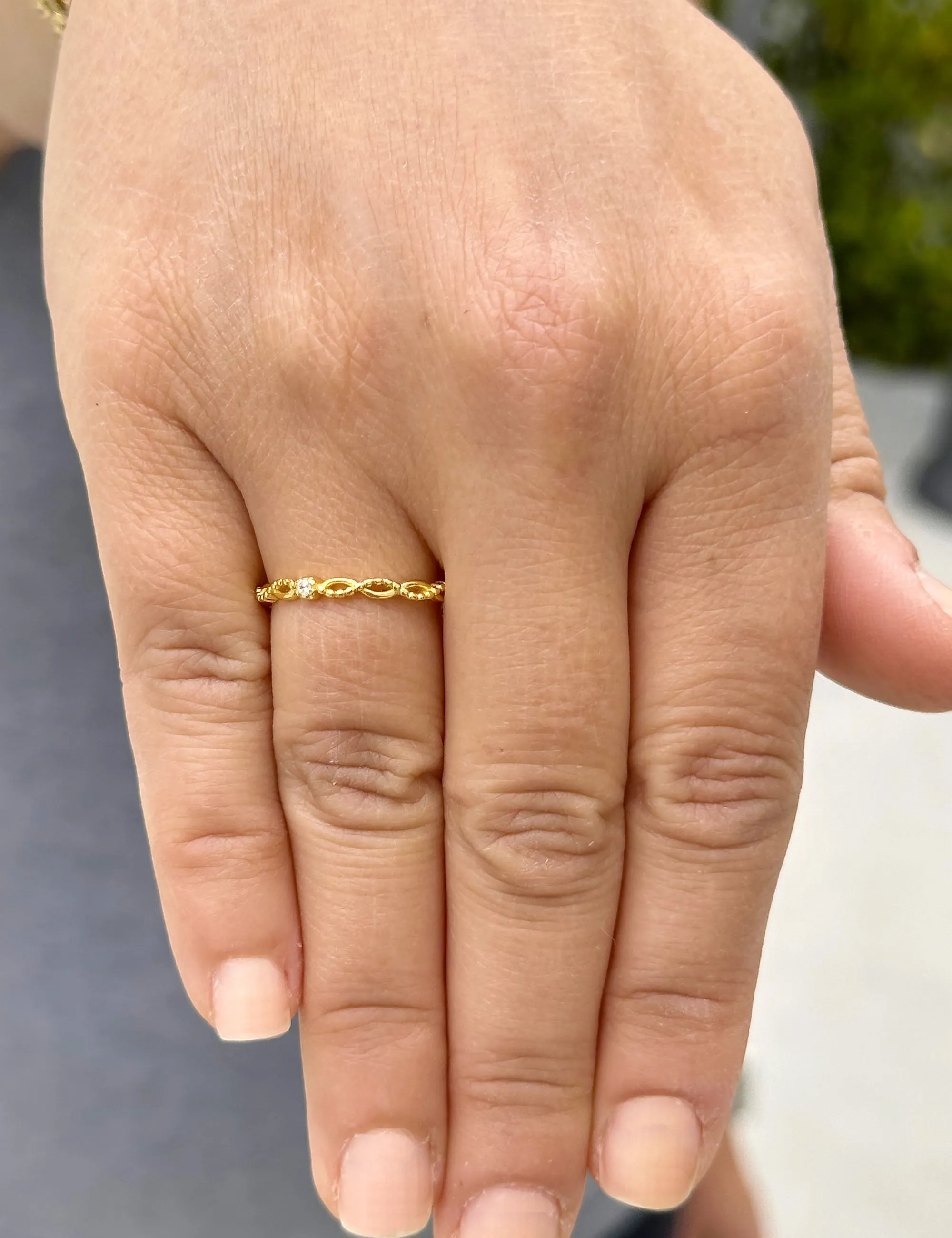Round Cut Natural Diamond Band Minimalist Braided Style Stackable Band 14k Solid Yellow Gold Anniversary Bridal Solitaire Band Gift 0.05