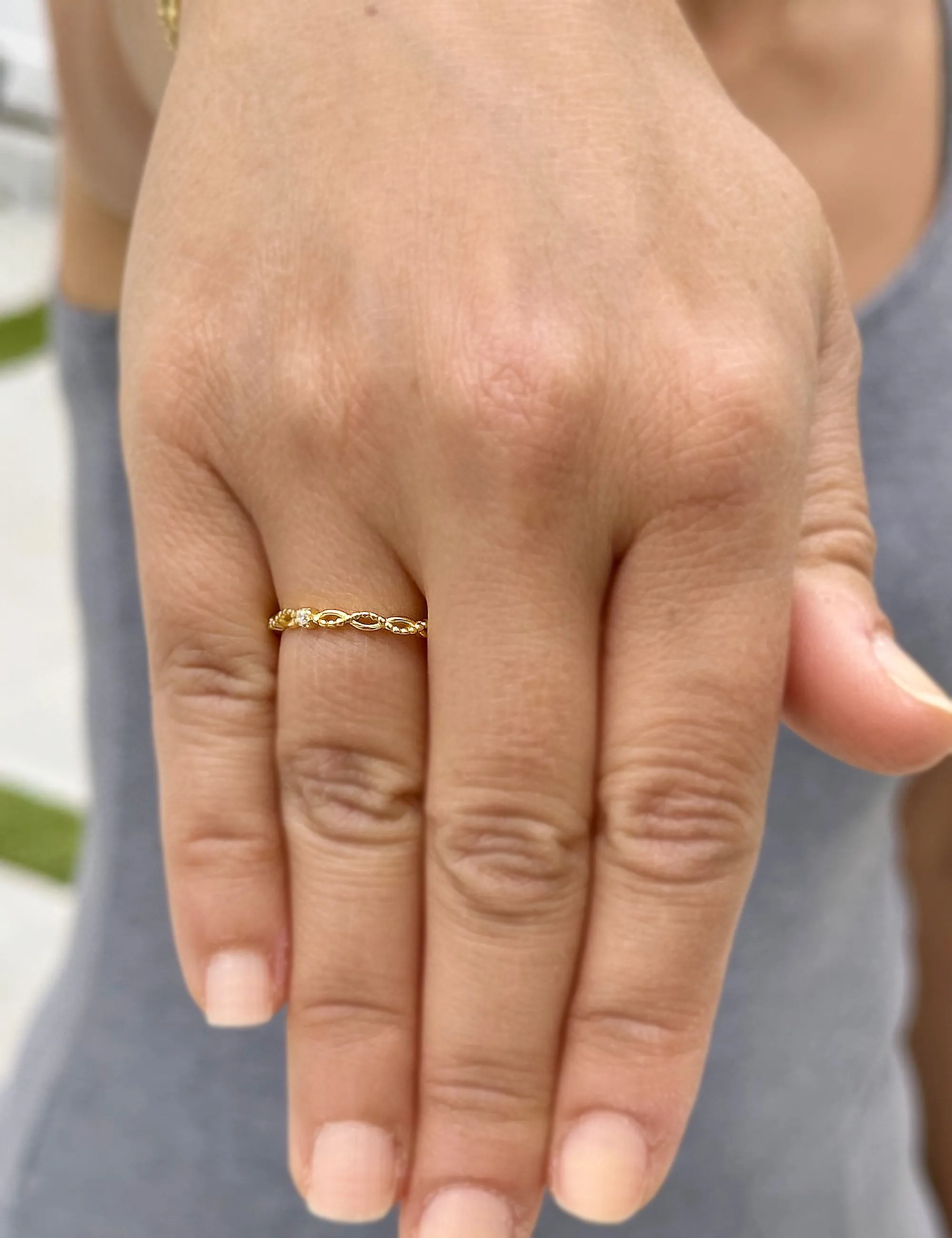 Round Cut Natural Diamond Band Minimalist Braided Style Stackable Band 14k Solid Yellow Gold Anniversary Bridal Solitaire Band Gift 0.05