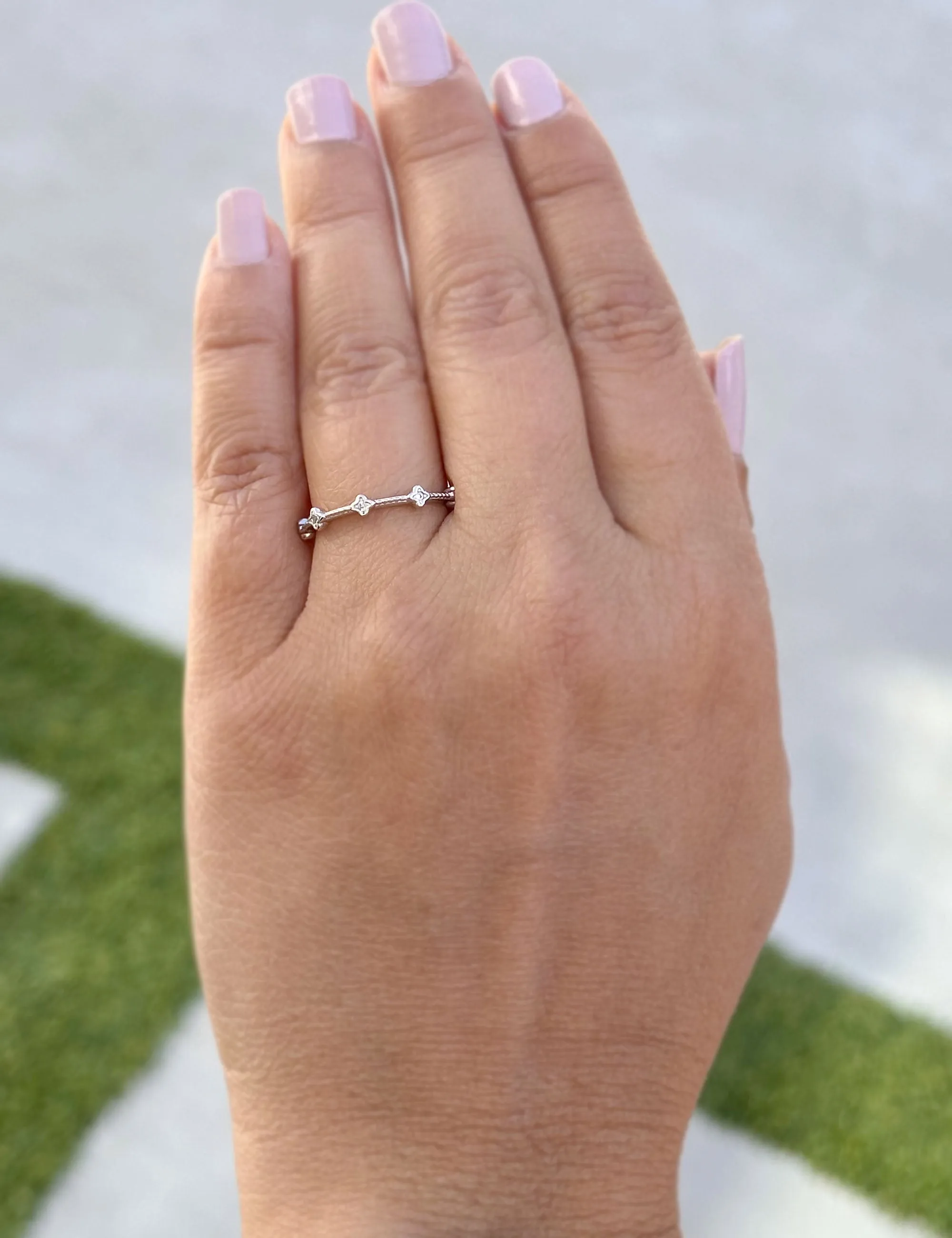 Round Cut Natural Diamond Band Minimalist Braided Style Stackable Band In 14k Solid White Gold Anniversary Bridal Band Gift For Her 0.05cw