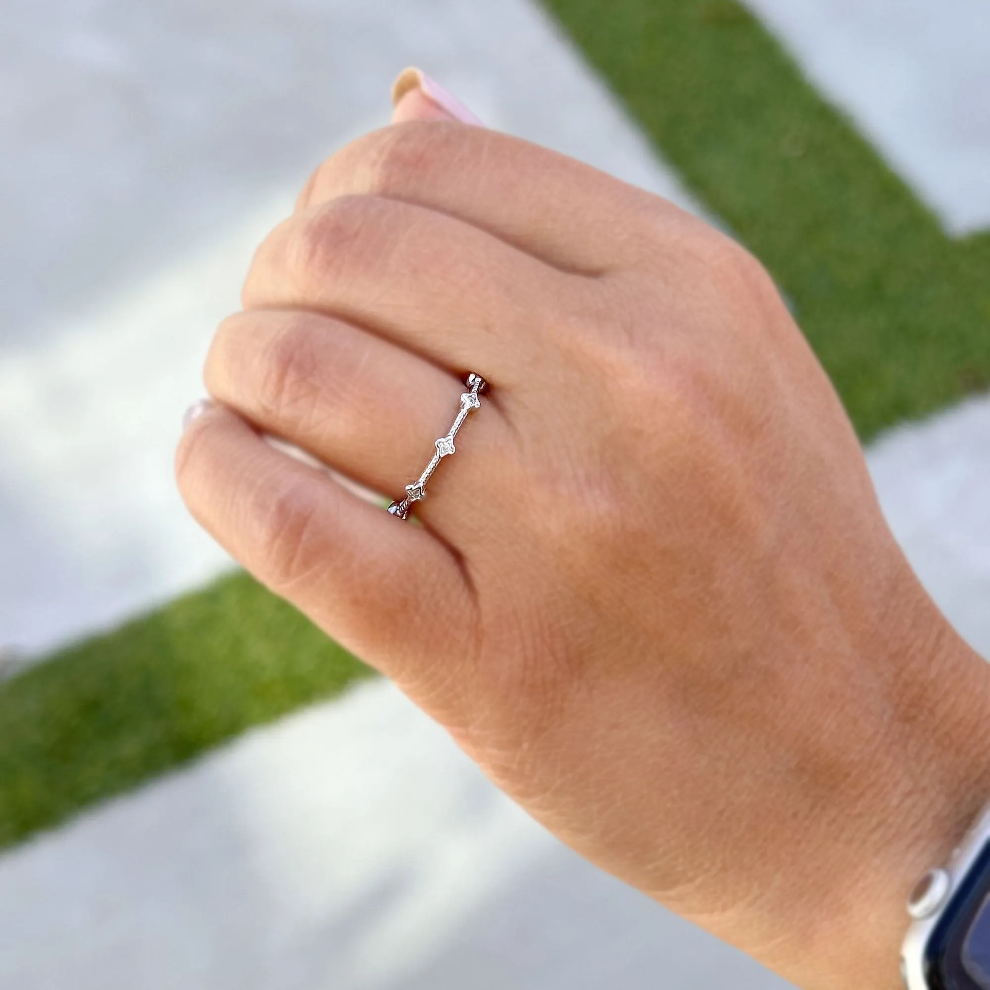 Round Cut Natural Diamond Band Minimalist Braided Style Stackable Band In 14k Solid White Gold Anniversary Bridal Band Gift For Her 0.05cw