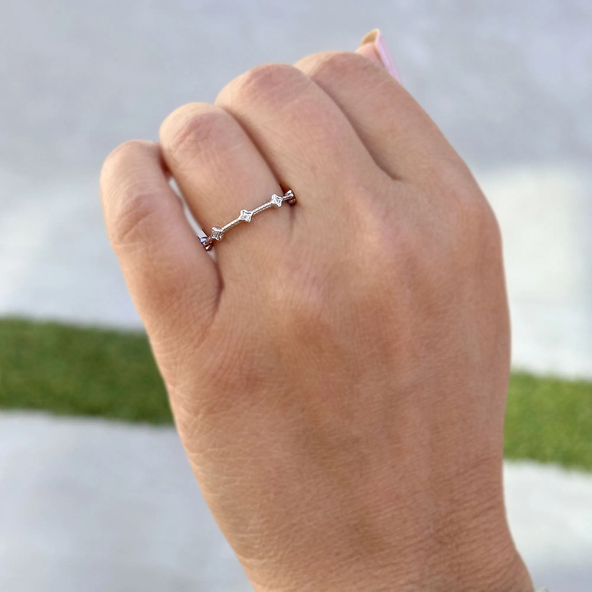 Round Cut Natural Diamond Band Minimalist Braided Style Stackable Band In 14k Solid White Gold Anniversary Bridal Band Gift For Her 0.05cw