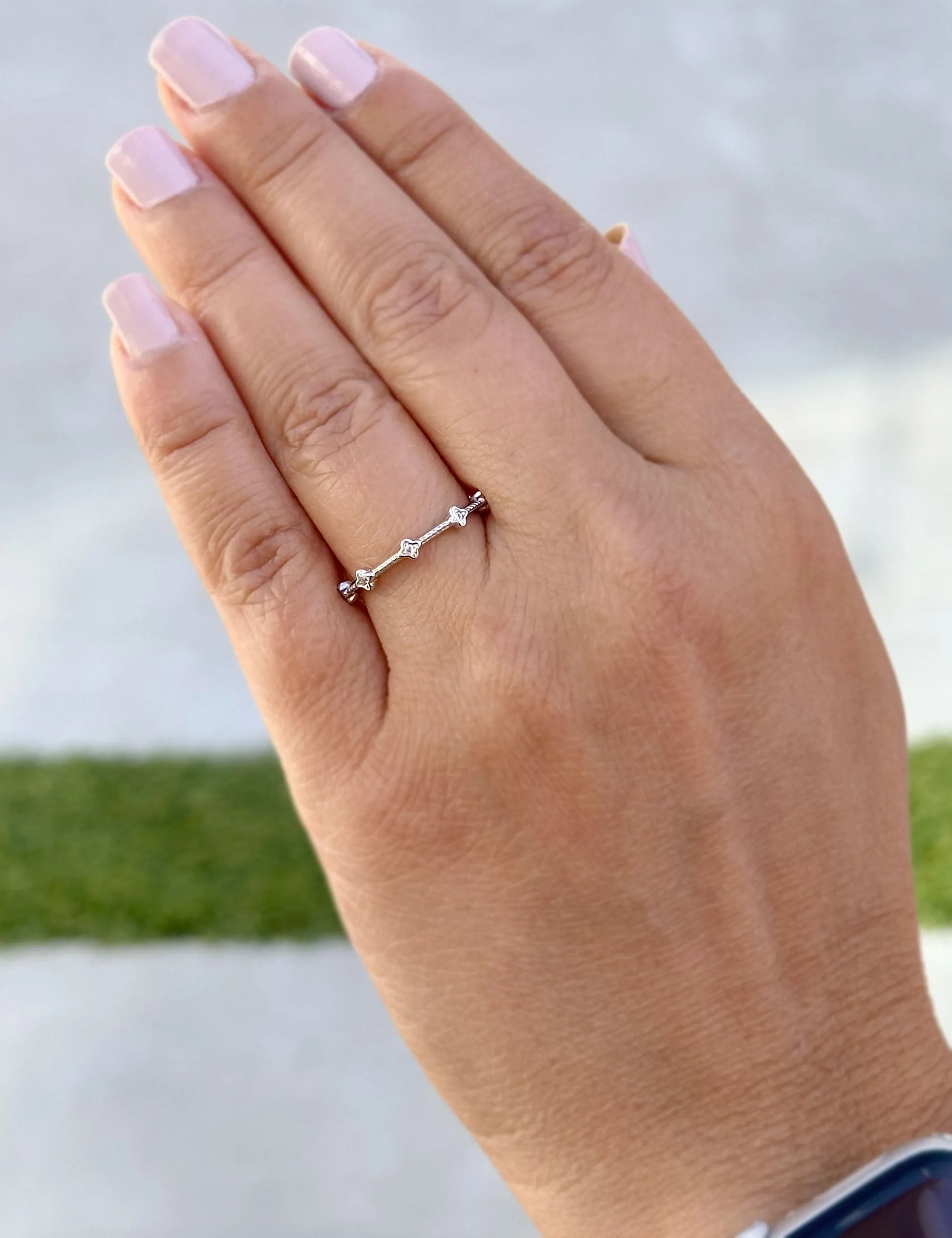 Round Cut Natural Diamond Band Minimalist Braided Style Stackable Band In 14k Solid White Gold Anniversary Bridal Band Gift For Her 0.05cw