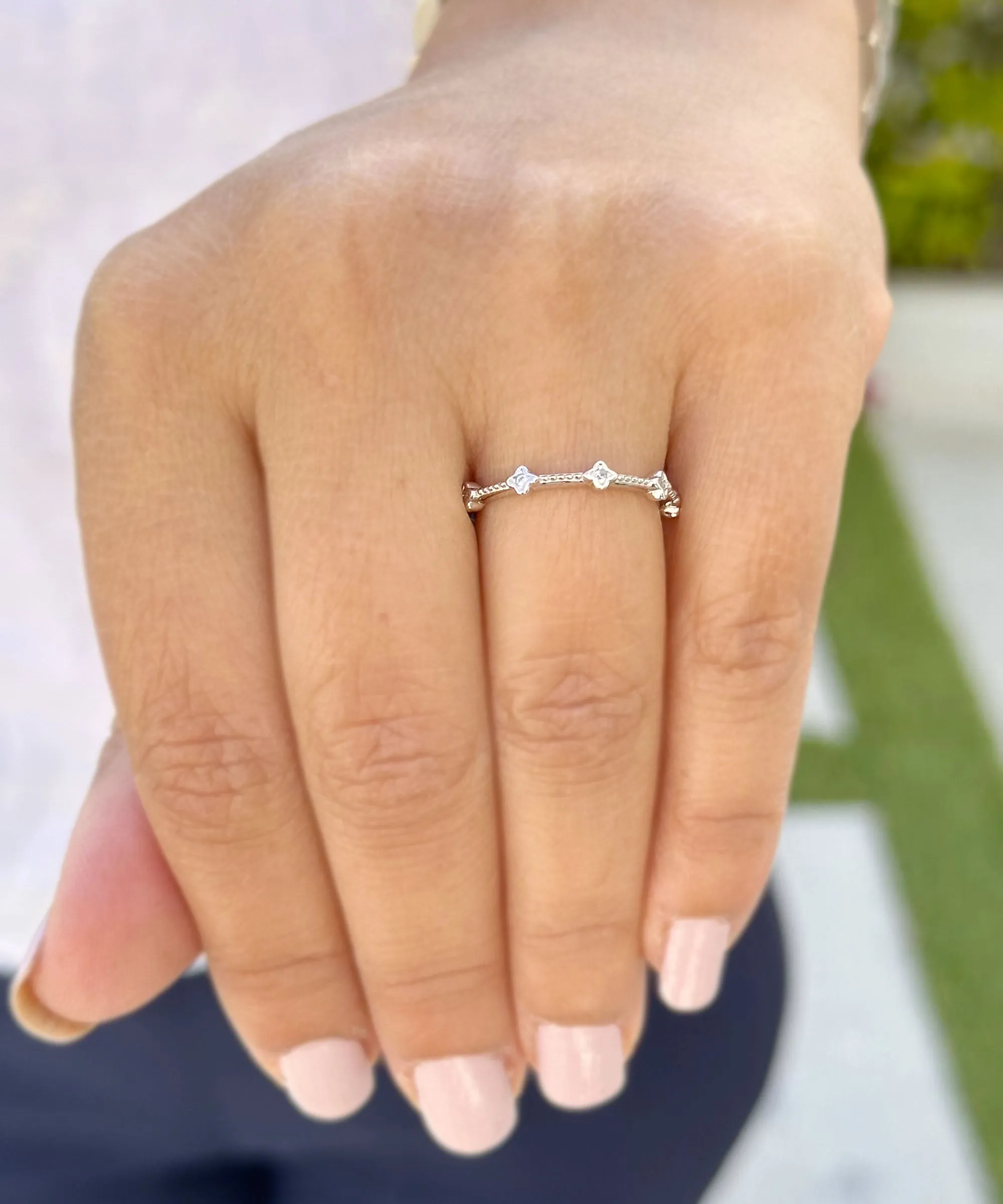 Round Cut Natural Diamond Band Minimalist Braided Style Stackable Band In 14k Solid White Gold Anniversary Bridal Band Gift For Her 0.05cw