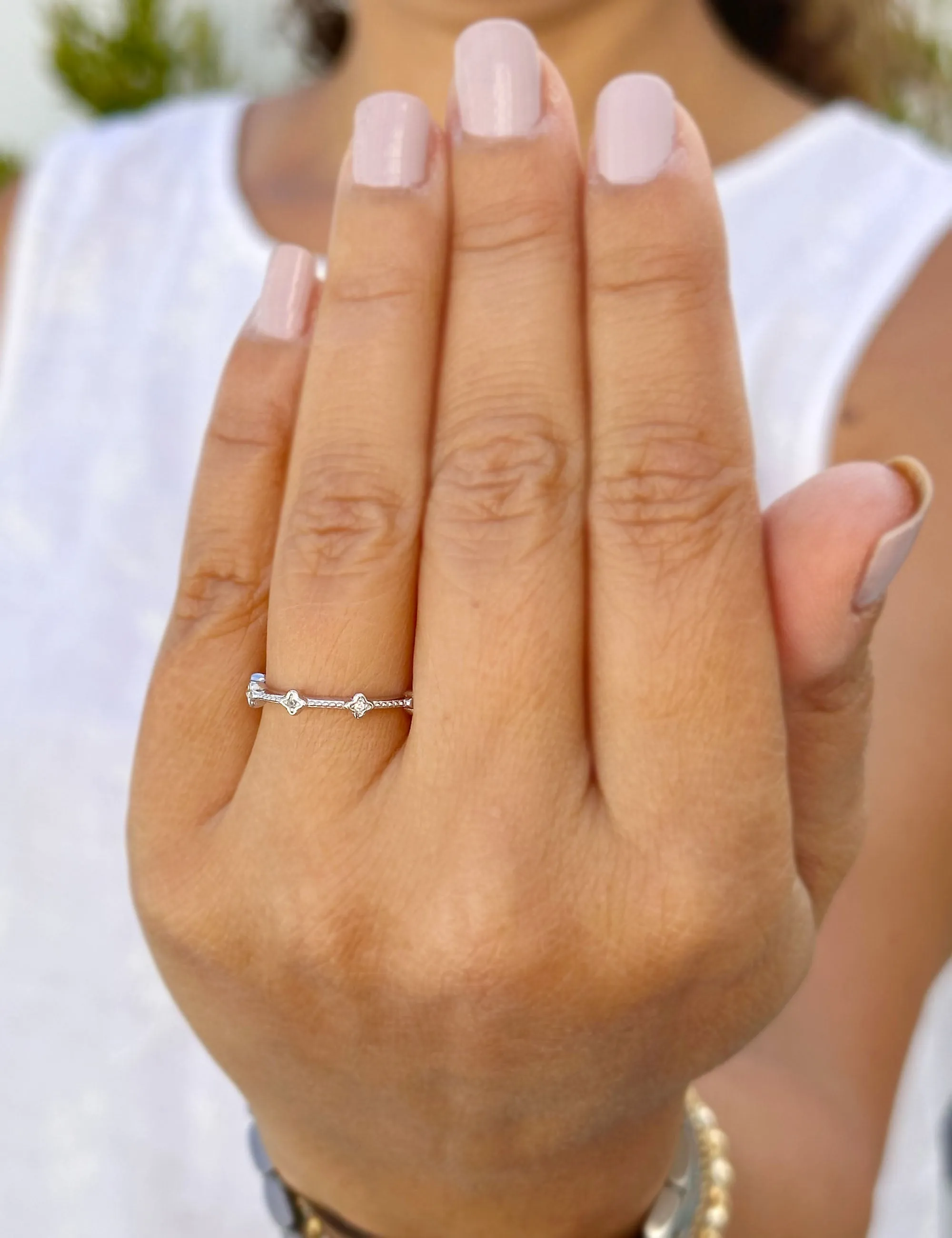 Round Cut Natural Diamond Band Minimalist Braided Style Stackable Band In 14k Solid White Gold Anniversary Bridal Band Gift For Her 0.05cw