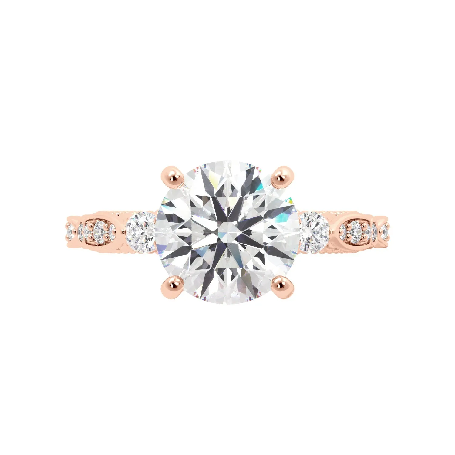 Round Fancy Floral Cathedral Engagement Ring