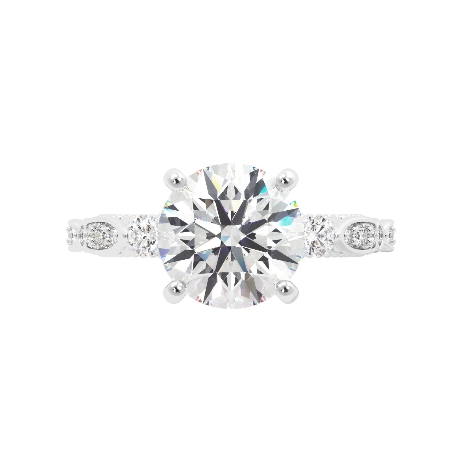 Round Fancy Floral Cathedral Engagement Ring