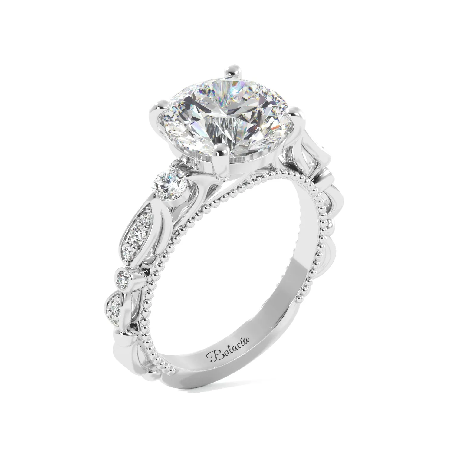Round Fancy Floral Cathedral Engagement Ring