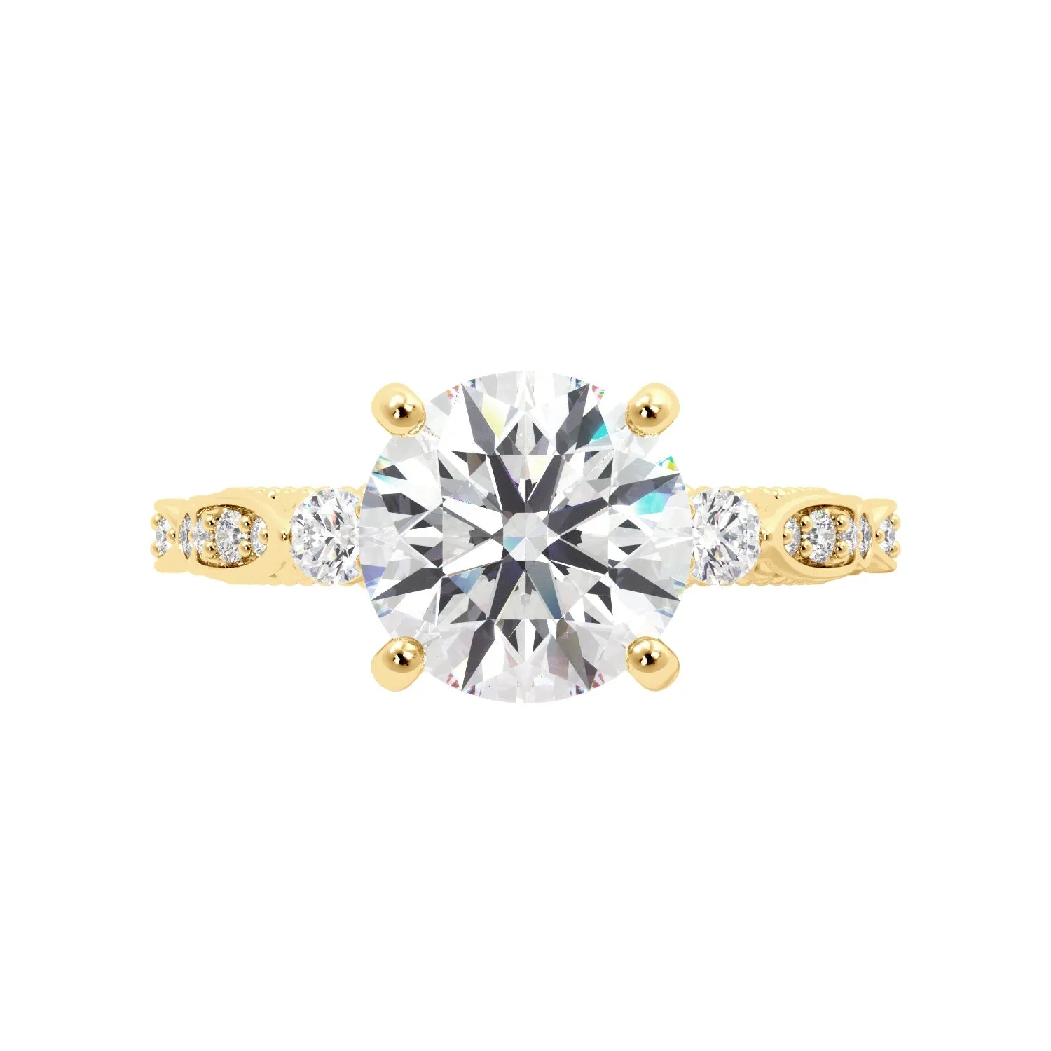 Round Fancy Floral Cathedral Engagement Ring