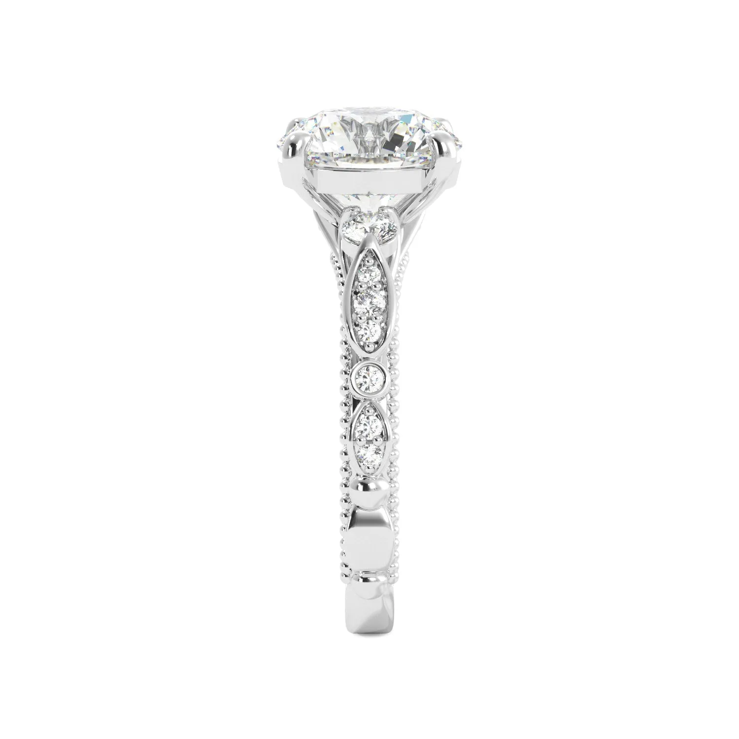 Round Fancy Floral Cathedral Engagement Ring