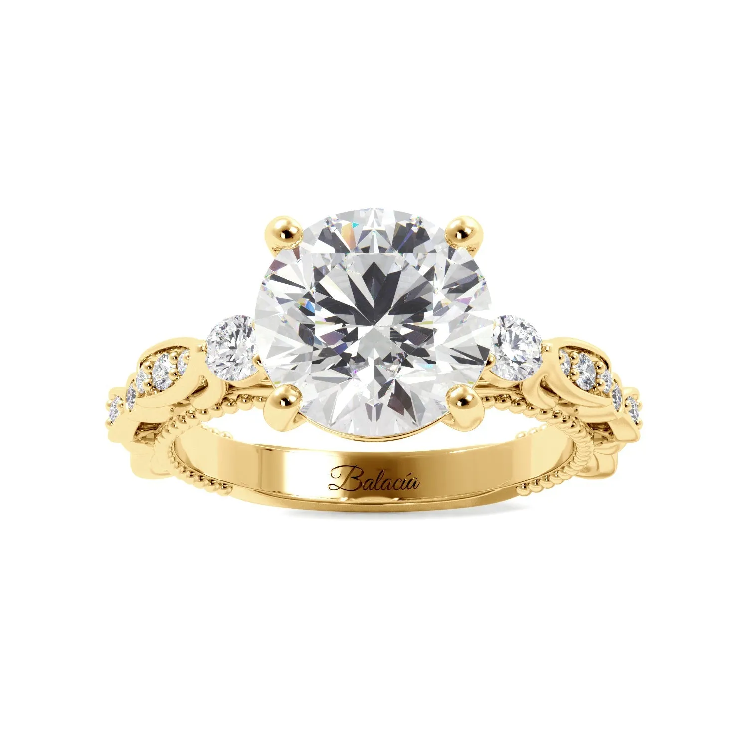 Round Fancy Floral Cathedral Engagement Ring