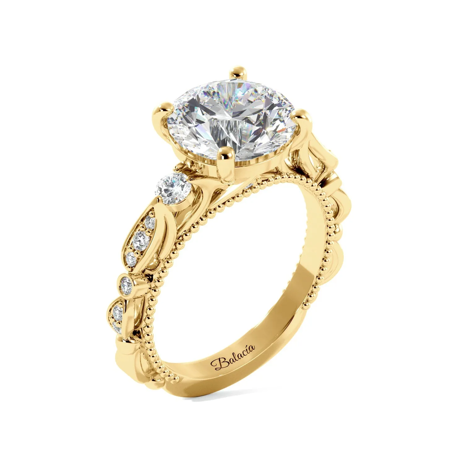 Round Fancy Floral Cathedral Engagement Ring