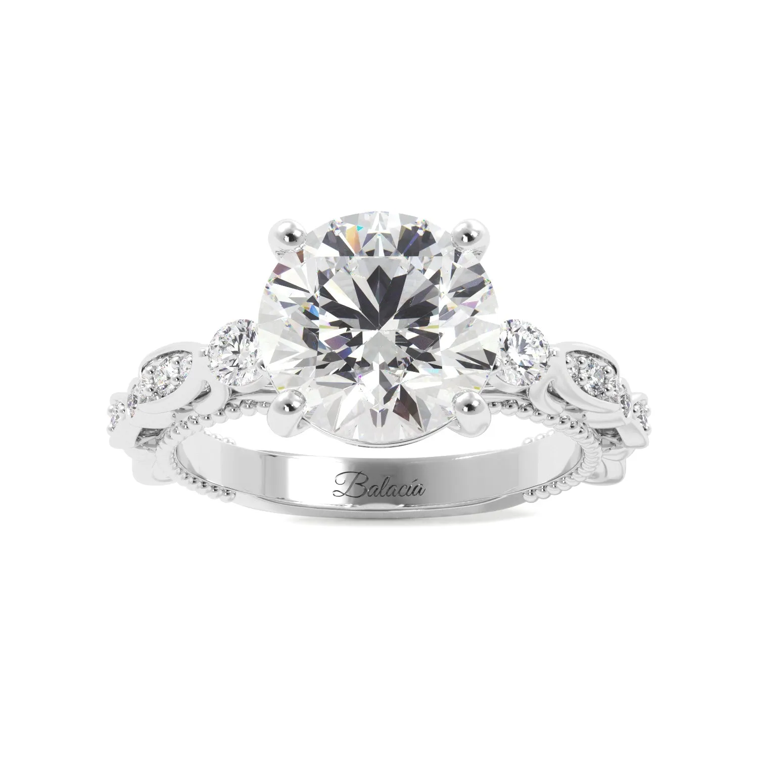 Round Fancy Floral Cathedral Engagement Ring