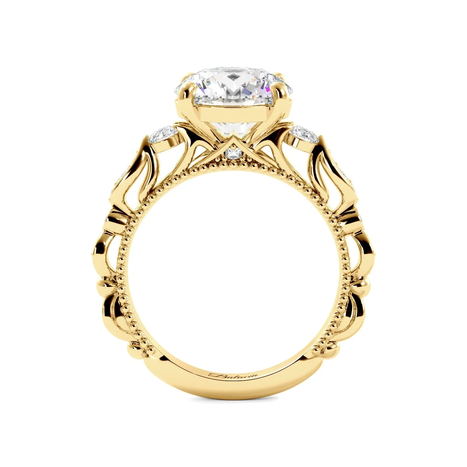 Round Fancy Floral Cathedral Engagement Ring
